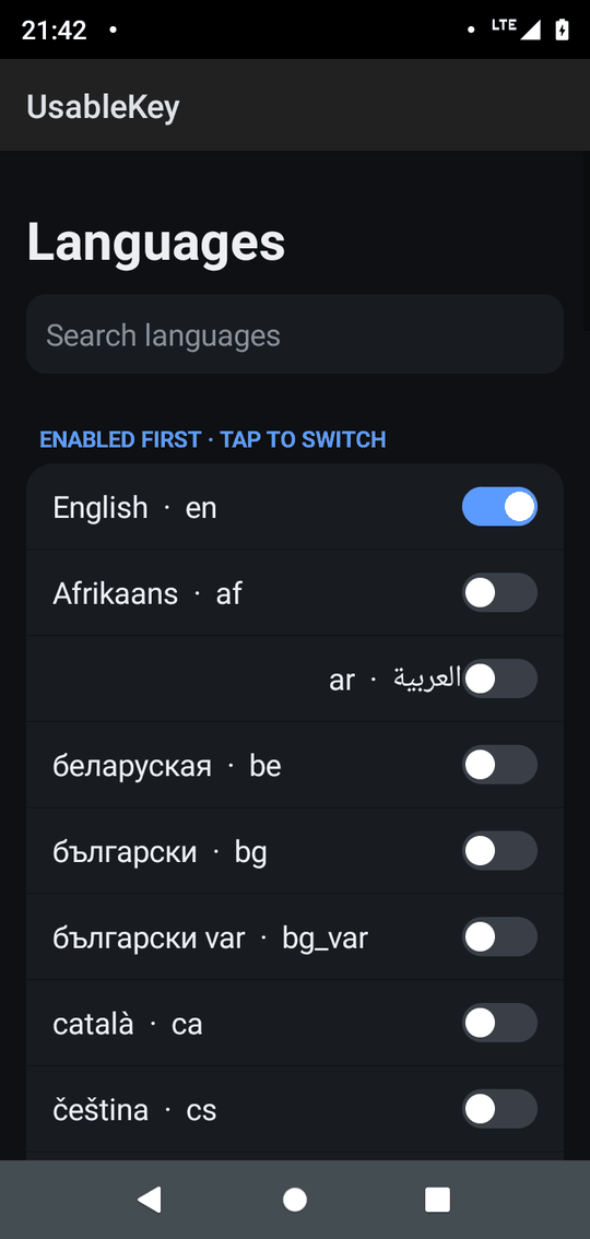 UsableKey Languages screenshot