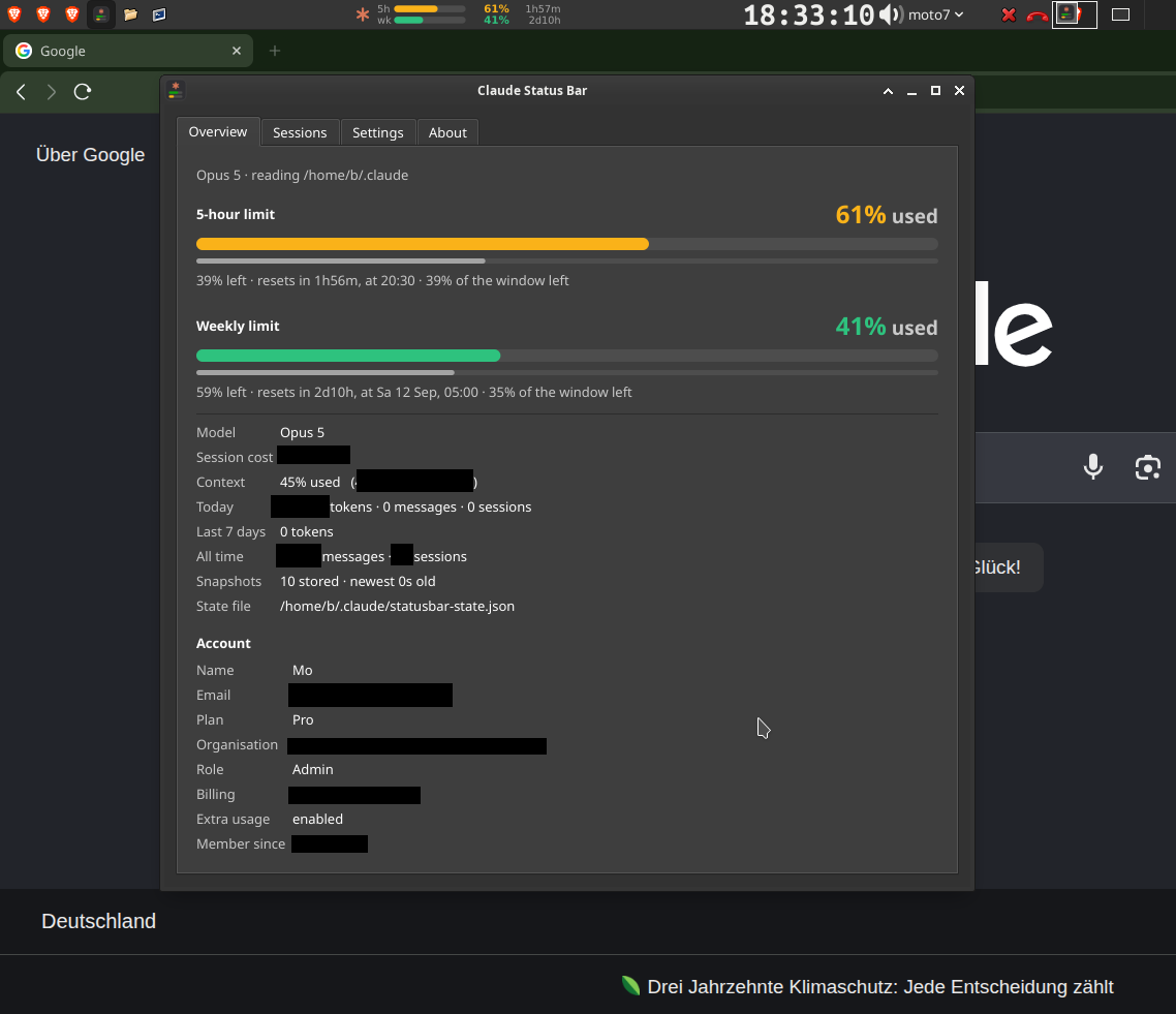 The overview tab of the details window.