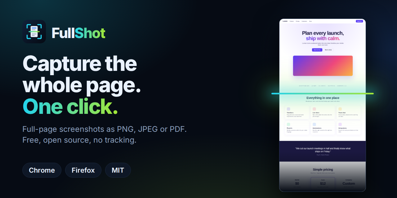 FullShot: full-page screenshots in one click, nothing uploaded