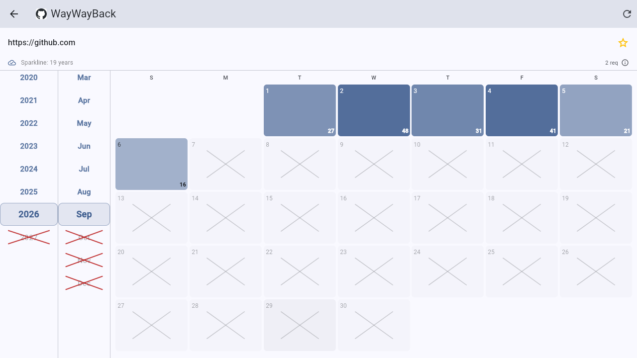 WayWayBack — A site's history on a calendar