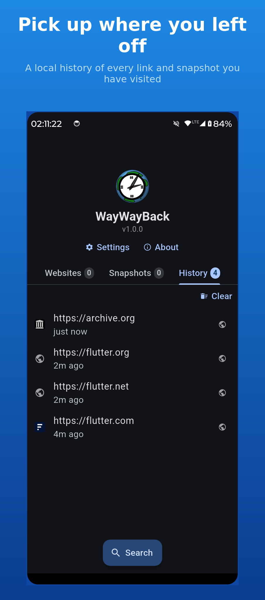 WayWayBack — Pick up where you left off