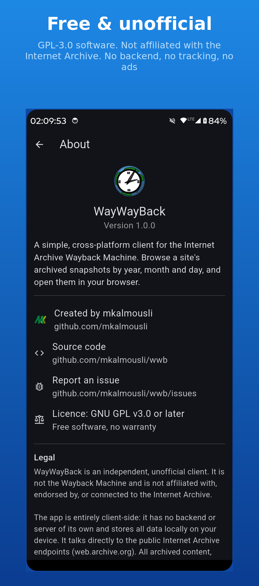 WayWayBack — Free & unofficial